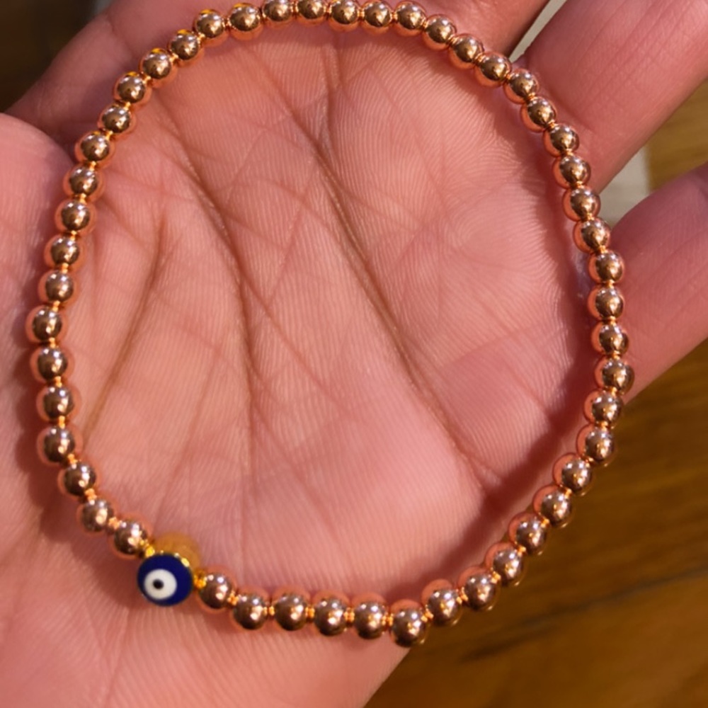 Handmade EvilL Eye Rose Gold Glass Bead Bracelet